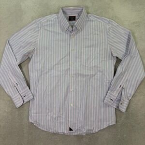 UNTUCKit Mens Medium Slim Fit Button Down Shirt Pink Blue Striped Cotton Casual